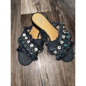 Vince Camuto Denim Embellished Fringe Slide Sandals Size‎ 8.5M